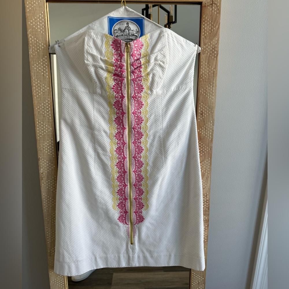 Lilly Pulitzer White Strapless Dress with Gold Zipper - Picture 12 of 13